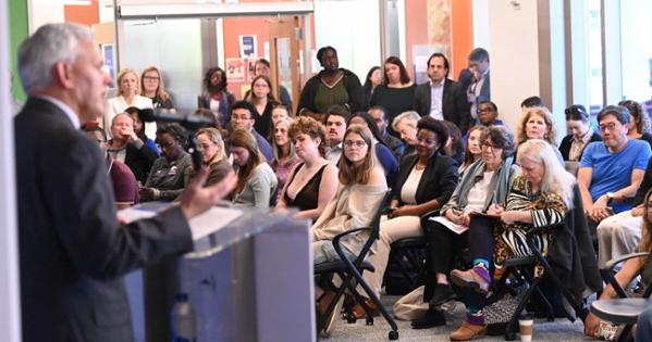 President Jon Alger speaks at the launch event for the Civic Life. Photo by Jeff Watts.